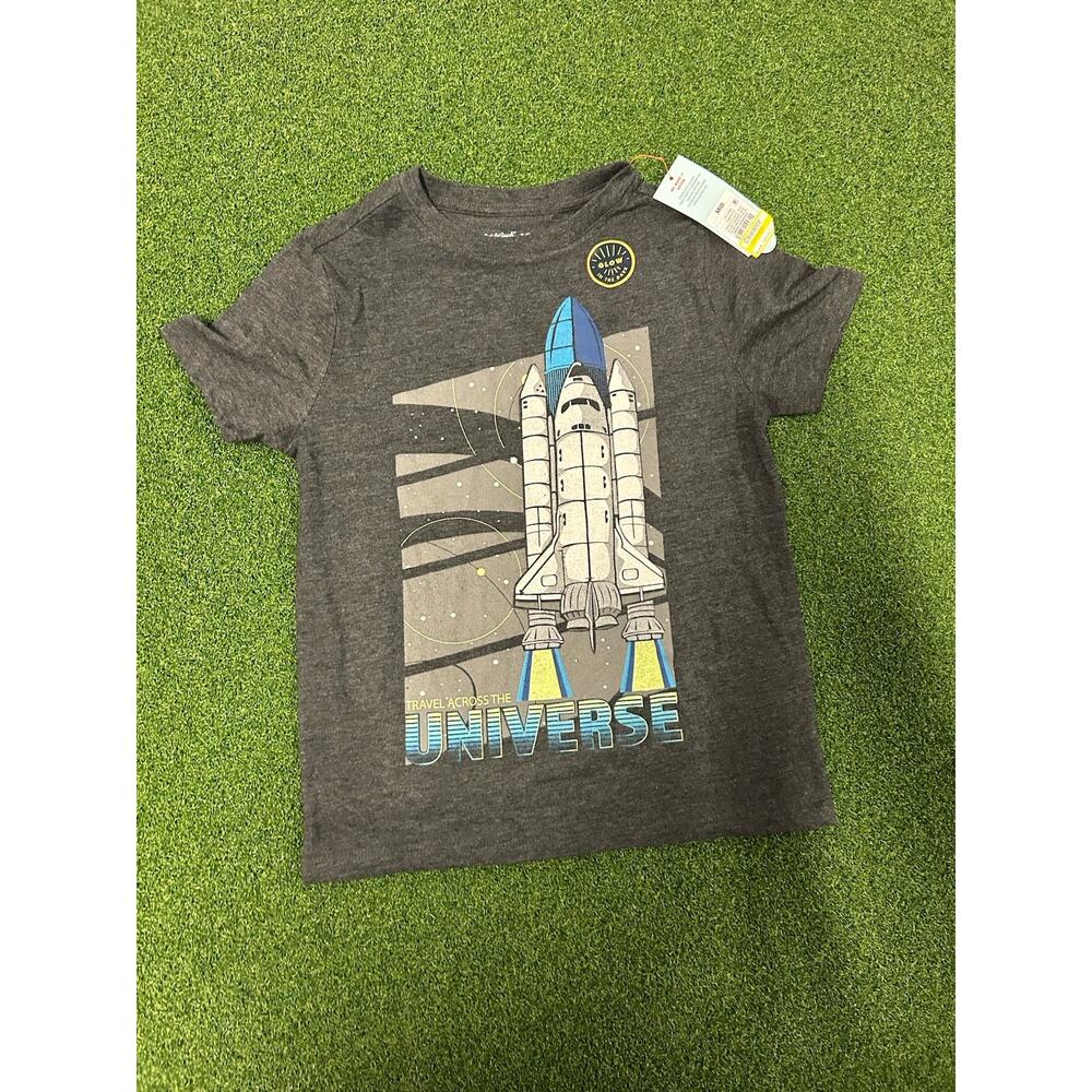 NWT Cat & Jack T-Shirt Crew Neck Short Sleeve Graphic Space Shuttle Gray Sz M
